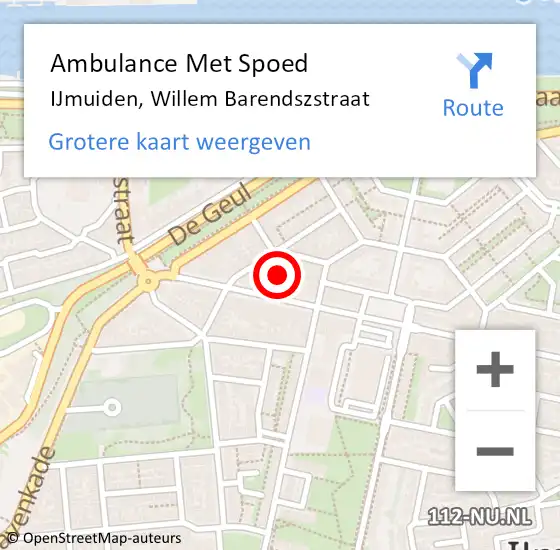 Locatie op kaart van de 112 melding: Ambulance Met Spoed Naar IJmuiden, Willem Barendszstraat op 13 december 2022 18:44