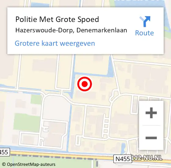 Locatie op kaart van de 112 melding: Politie Met Grote Spoed Naar Hazerswoude-Dorp, Denemarkenlaan op 13 december 2022 19:08