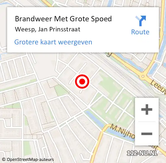 Locatie op kaart van de 112 melding: Brandweer Met Grote Spoed Naar Weesp, Jan Prinsstraat op 13 december 2022 19:40