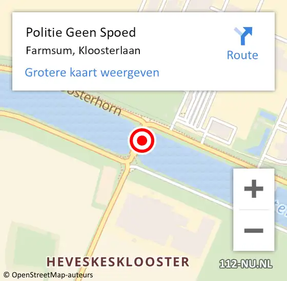 Locatie op kaart van de 112 melding: Politie Geen Spoed Naar Farmsum, Kloosterlaan op 13 december 2022 20:51