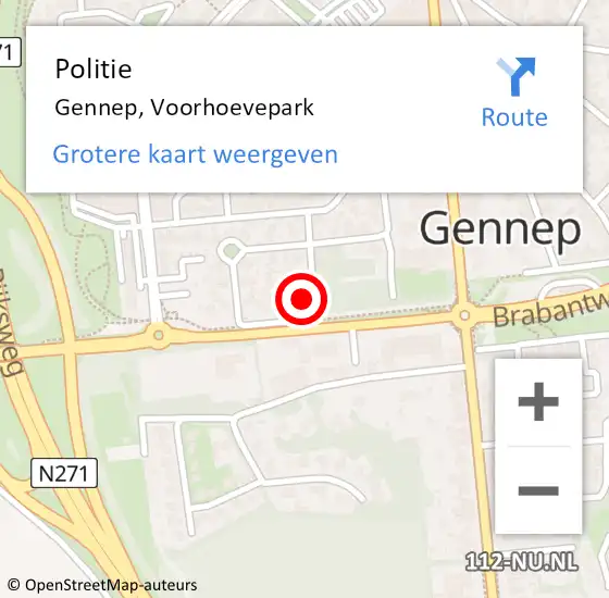 Locatie op kaart van de 112 melding: Politie Gennep, Voorhoevepark op 13 december 2022 21:01