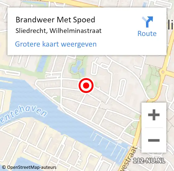 Locatie op kaart van de 112 melding: Brandweer Met Spoed Naar Sliedrecht, Wilhelminastraat op 13 december 2022 21:15