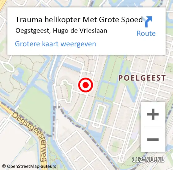 Locatie op kaart van de 112 melding: Trauma helikopter Met Grote Spoed Naar Oegstgeest, Hugo de Vrieslaan op 13 december 2022 21:16