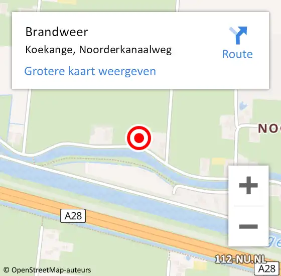 Locatie op kaart van de 112 melding: Brandweer Koekange, Noorderkanaalweg op 13 december 2022 21:29