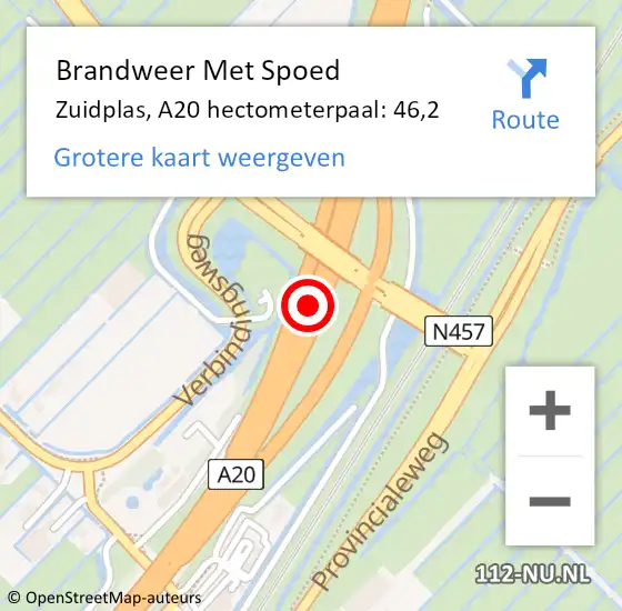 Locatie op kaart van de 112 melding: Brandweer Met Spoed Naar Zuidplas, A20 hectometerpaal: 46,2 op 13 december 2022 21:34