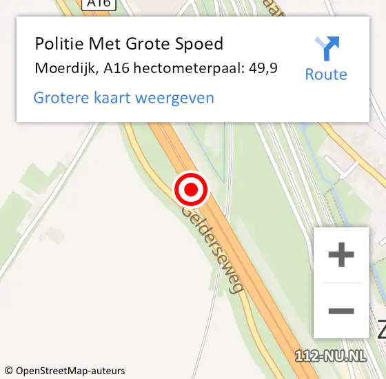 Locatie op kaart van de 112 melding: Politie Met Grote Spoed Naar Moerdijk, A16 hectometerpaal: 49,9 op 13 december 2022 21:43