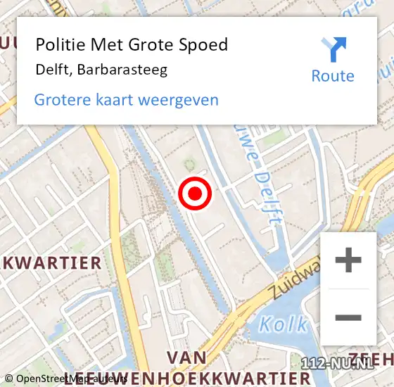 Locatie op kaart van de 112 melding: Politie Met Grote Spoed Naar Delft, Barbarasteeg op 13 december 2022 21:45