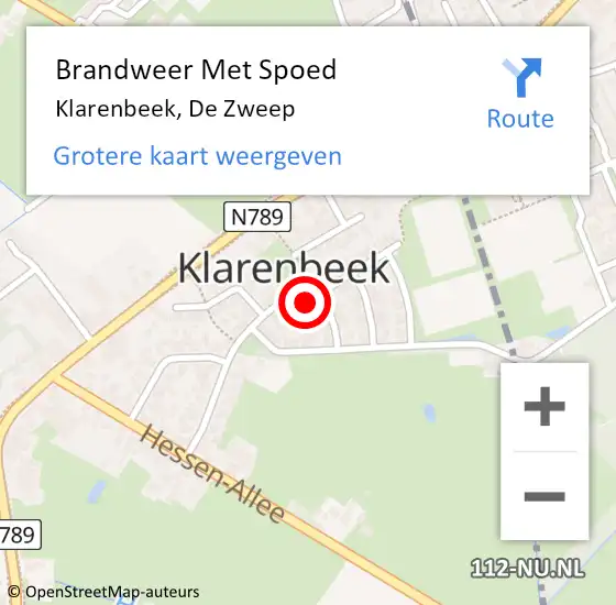 Locatie op kaart van de 112 melding: Brandweer Met Spoed Naar Klarenbeek, De Zweep op 13 december 2022 22:08