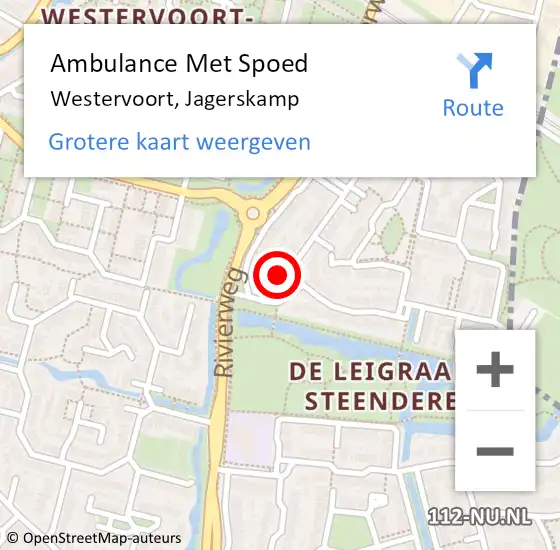 Locatie op kaart van de 112 melding: Ambulance Met Spoed Naar Westervoort, Jagerskamp op 14 december 2022 00:10