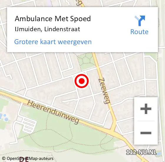 Locatie op kaart van de 112 melding: Ambulance Met Spoed Naar IJmuiden, Lindenstraat op 14 december 2022 00:37