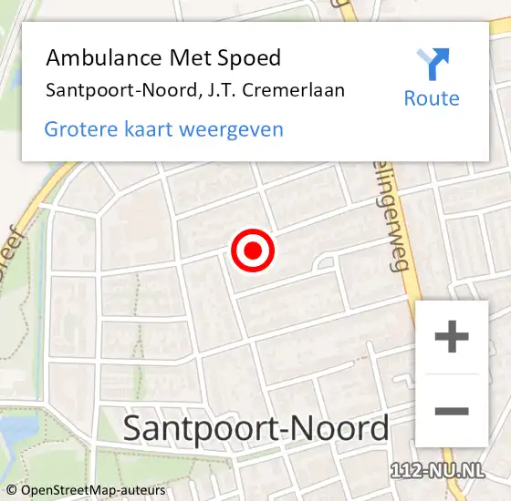 Locatie op kaart van de 112 melding: Ambulance Met Spoed Naar Santpoort-Noord, J.T. Cremerlaan op 14 december 2022 01:16