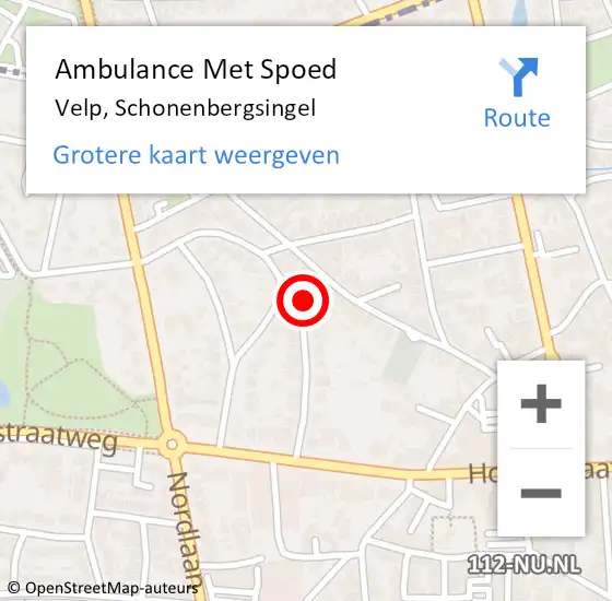 Locatie op kaart van de 112 melding: Ambulance Met Spoed Naar Velp, Schonenbergsingel op 14 december 2022 02:00