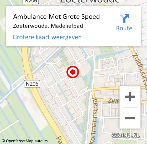 Locatie op kaart van de 112 melding: Ambulance Met Grote Spoed Naar Zoeterwoude, Madeliefpad op 14 december 2022 02:53