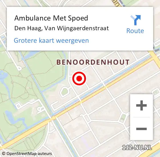 Locatie op kaart van de 112 melding: Ambulance Met Spoed Naar Den Haag, Van Wijngaerdenstraat op 14 december 2022 03:22