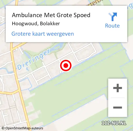 Locatie op kaart van de 112 melding: Ambulance Met Grote Spoed Naar Hoogwoud, Bolakker op 14 december 2022 03:31