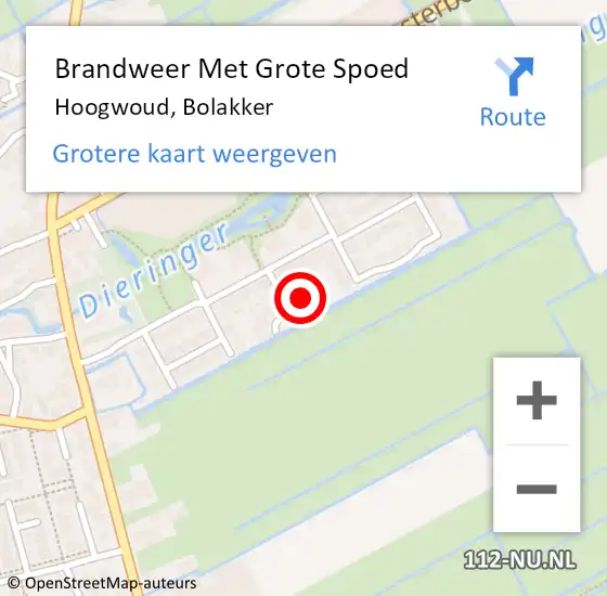 Locatie op kaart van de 112 melding: Brandweer Met Grote Spoed Naar Hoogwoud, Bolakker op 14 december 2022 03:48