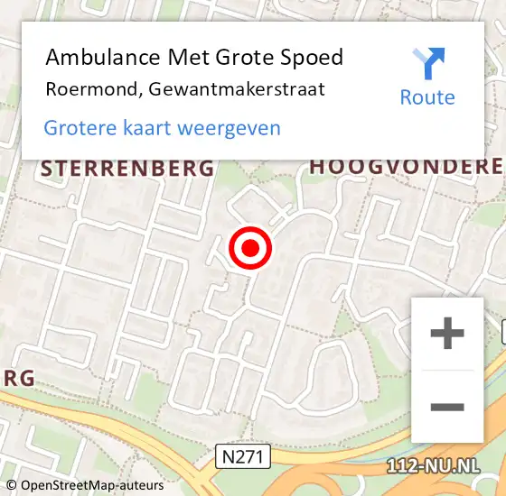 Locatie op kaart van de 112 melding: Ambulance Met Grote Spoed Naar Roermond, Gewantmakerstraat op 14 december 2022 04:06