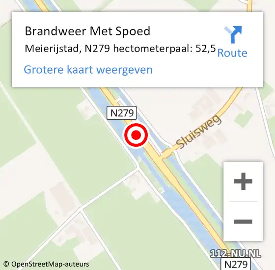 Locatie op kaart van de 112 melding: Brandweer Met Spoed Naar Meierijstad, N279 hectometerpaal: 52,5 op 14 december 2022 04:15