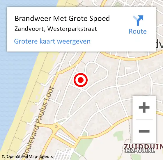 Locatie op kaart van de 112 melding: Brandweer Met Grote Spoed Naar Zandvoort, Westerparkstraat op 14 december 2022 04:37