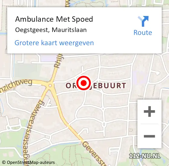 Locatie op kaart van de 112 melding: Ambulance Met Spoed Naar Oegstgeest, Mauritslaan op 14 december 2022 05:59