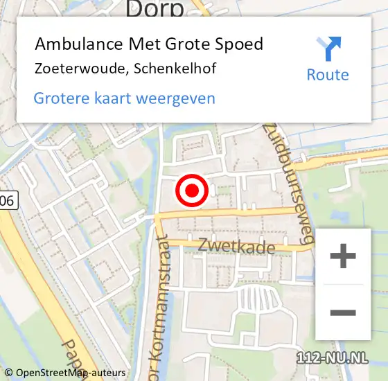 Locatie op kaart van de 112 melding: Ambulance Met Grote Spoed Naar Zoeterwoude, Schenkelhof op 14 december 2022 06:35