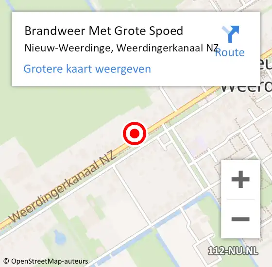 Locatie op kaart van de 112 melding: Brandweer Met Grote Spoed Naar Nieuw-Weerdinge, Weerdingerkanaal NZ op 14 december 2022 06:56