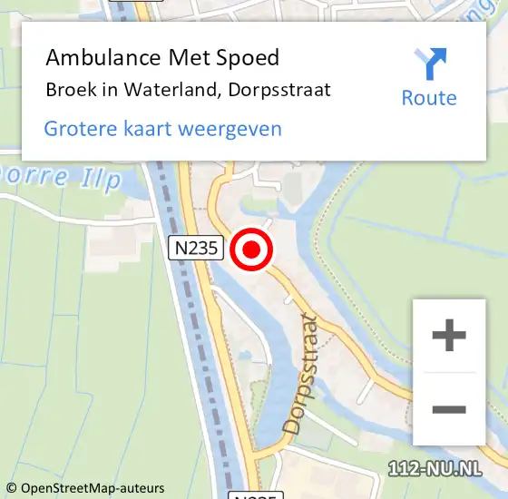 Locatie op kaart van de 112 melding: Ambulance Met Spoed Naar Broek in Waterland, Dorpsstraat op 14 december 2022 07:22