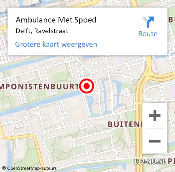 Locatie op kaart van de 112 melding: Ambulance Met Spoed Naar Delft, Ravelstraat op 14 december 2022 07:51