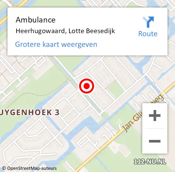 Locatie op kaart van de 112 melding: Ambulance Heerhugowaard, Lotte Beesedijk op 14 december 2022 07:59