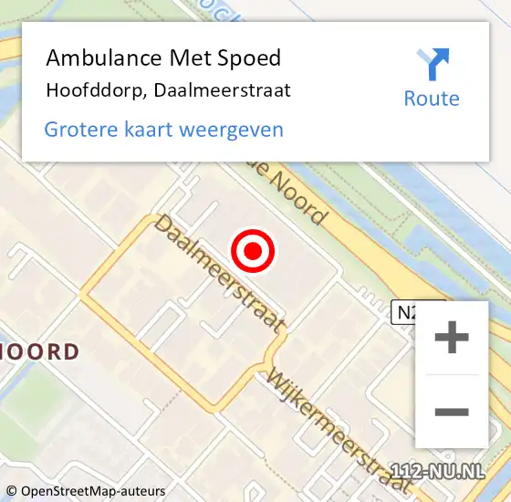 Locatie op kaart van de 112 melding: Ambulance Met Spoed Naar Hoofddorp, Daalmeerstraat op 14 december 2022 08:00