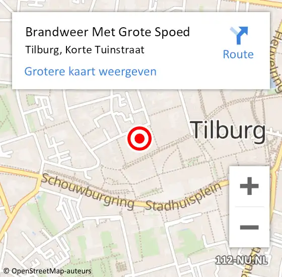 Locatie op kaart van de 112 melding: Brandweer Met Grote Spoed Naar Tilburg, Korte Tuinstraat op 14 december 2022 08:04