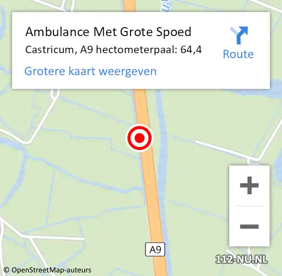 Locatie op kaart van de 112 melding: Ambulance Met Grote Spoed Naar Castricum, A9 hectometerpaal: 64,4 op 14 december 2022 08:07
