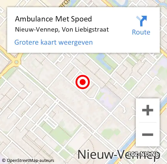 Locatie op kaart van de 112 melding: Ambulance Met Spoed Naar Nieuw-Vennep, Von Liebigstraat op 14 december 2022 08:11