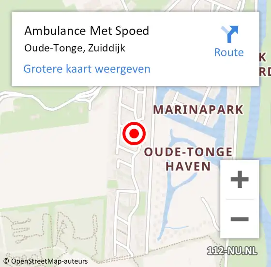 Locatie op kaart van de 112 melding: Ambulance Met Spoed Naar Oude-Tonge, Zuiddijk op 14 december 2022 08:21