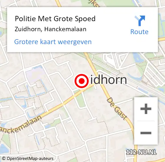 Locatie op kaart van de 112 melding: Politie Met Grote Spoed Naar Zuidhorn, Hanckemalaan op 14 december 2022 08:29