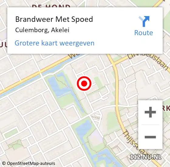 Locatie op kaart van de 112 melding: Brandweer Met Spoed Naar Culemborg, Akelei op 14 december 2022 08:53