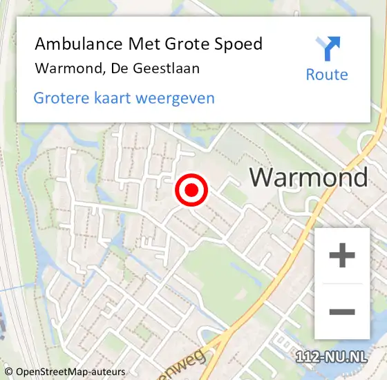 Locatie op kaart van de 112 melding: Ambulance Met Grote Spoed Naar Warmond, De Geestlaan op 14 december 2022 08:55