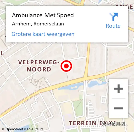 Locatie op kaart van de 112 melding: Ambulance Met Spoed Naar Arnhem, Römerselaan op 14 december 2022 08:58