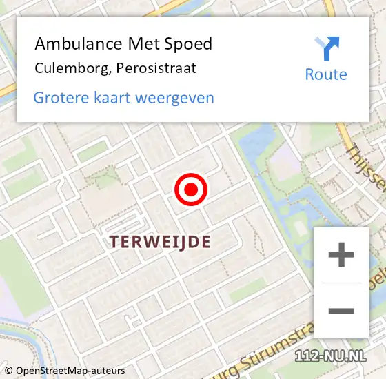 Locatie op kaart van de 112 melding: Ambulance Met Spoed Naar Culemborg, Perosistraat op 14 december 2022 09:02