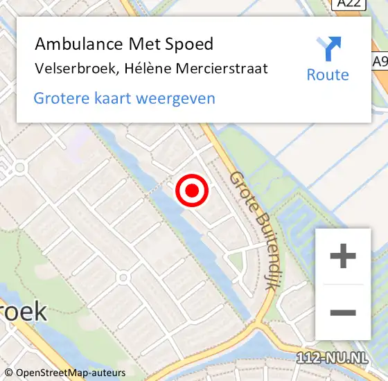 Locatie op kaart van de 112 melding: Ambulance Met Spoed Naar Velserbroek, Hélène Mercierstraat op 14 december 2022 09:13