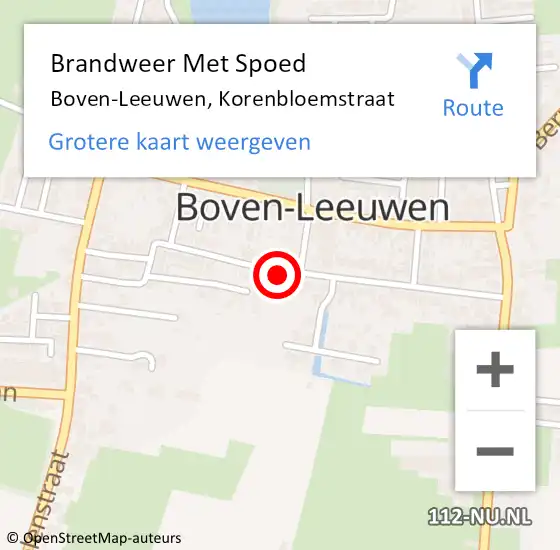 Locatie op kaart van de 112 melding: Brandweer Met Spoed Naar Boven-Leeuwen, Korenbloemstraat op 14 december 2022 09:20