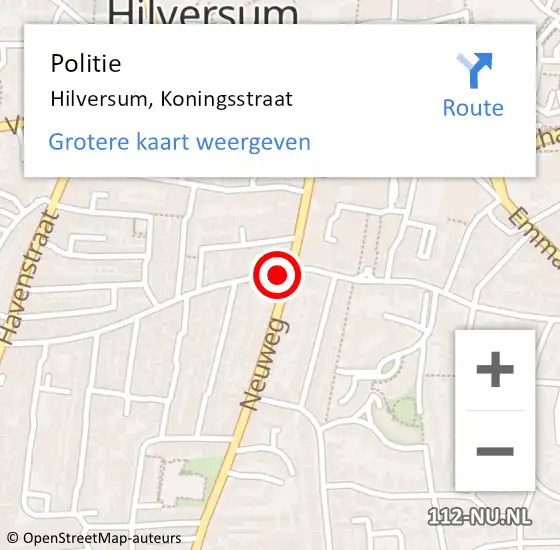 Locatie op kaart van de 112 melding: Politie Hilversum, Koningsstraat op 14 december 2022 09:57