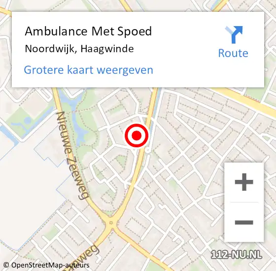 Locatie op kaart van de 112 melding: Ambulance Met Spoed Naar Noordwijk, Haagwinde op 14 december 2022 10:01