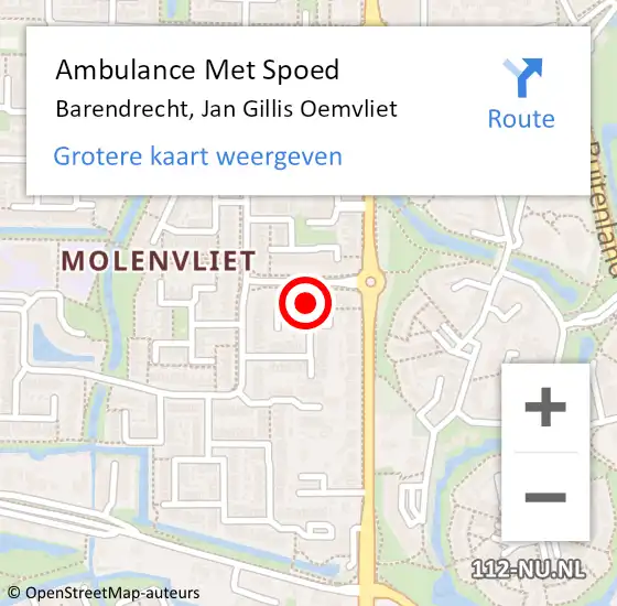 Locatie op kaart van de 112 melding: Ambulance Met Spoed Naar Barendrecht, Jan Gillis Oemvliet op 14 december 2022 10:04