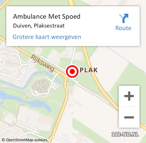 Locatie op kaart van de 112 melding: Ambulance Met Spoed Naar Duiven, Plaksestraat op 14 december 2022 10:19