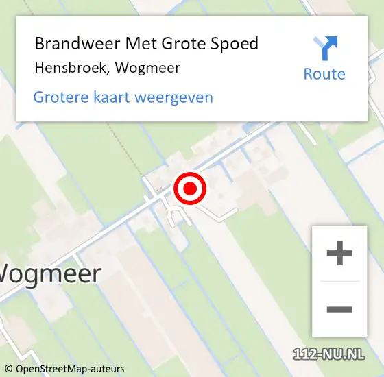 Locatie op kaart van de 112 melding: Brandweer Met Grote Spoed Naar Hensbroek, Wogmeer op 14 december 2022 10:25