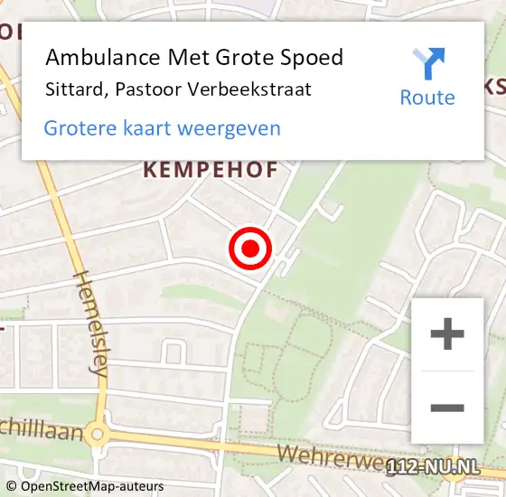 Locatie op kaart van de 112 melding: Ambulance Met Grote Spoed Naar Sittard, Pastoor Verbeekstraat op 8 augustus 2014 10:47