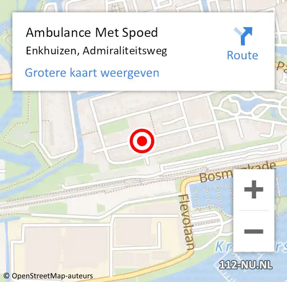 Locatie op kaart van de 112 melding: Ambulance Met Spoed Naar Enkhuizen, Admiraliteitsweg op 14 december 2022 10:43