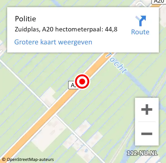 Locatie op kaart van de 112 melding: Politie Zuidplas, A20 hectometerpaal: 44,8 op 14 december 2022 10:56