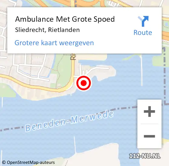 Locatie op kaart van de 112 melding: Ambulance Met Grote Spoed Naar Sliedrecht, Rietlanden op 14 december 2022 11:00